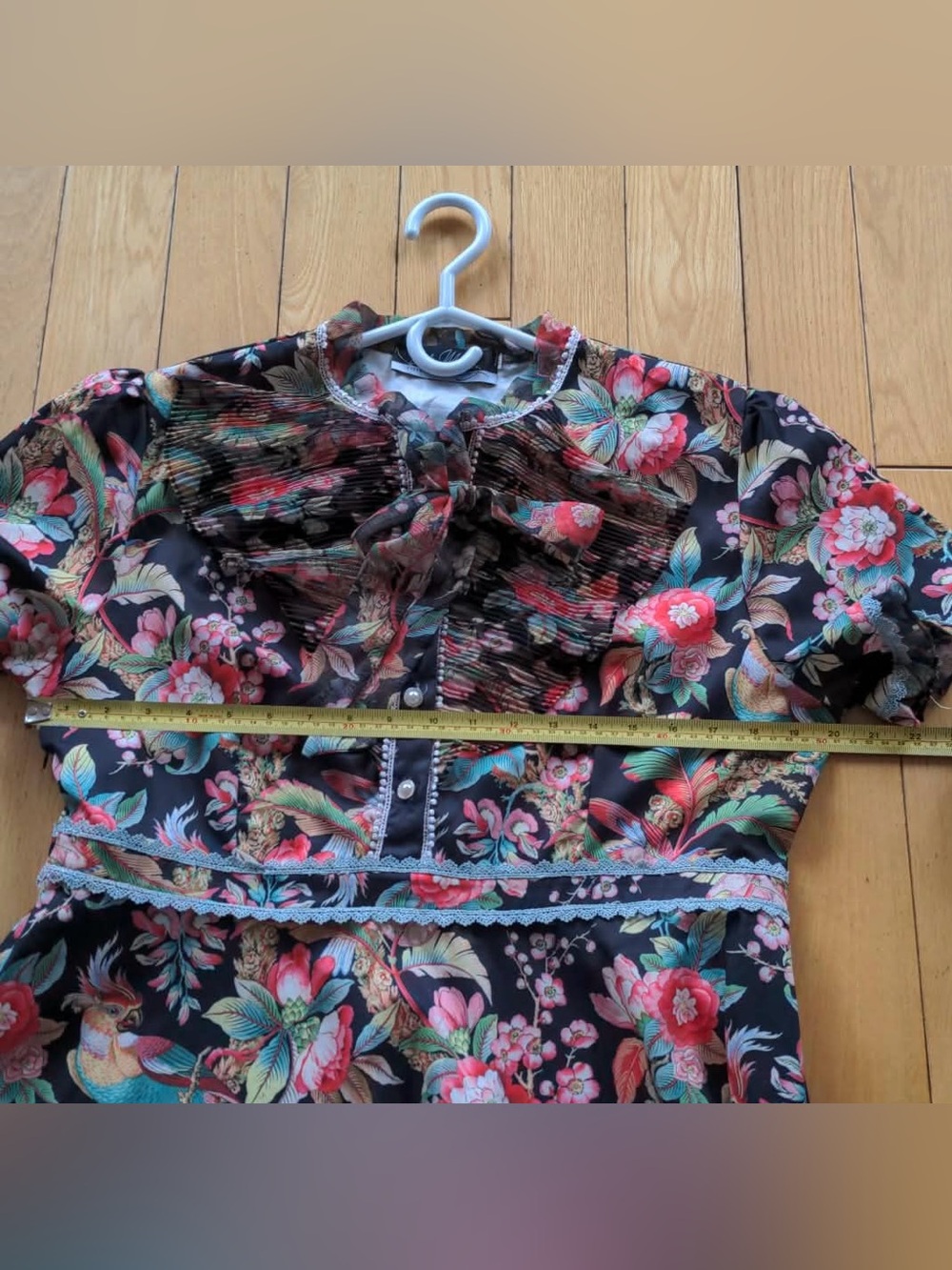 Floral Midi Dress in Black with Multicolor Blooms - Picture 7 of 9